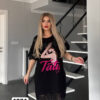 Women's Lace Trim Graphic T-Shirt Dress Women's Lace Trim Graphic T-Shirt Dress