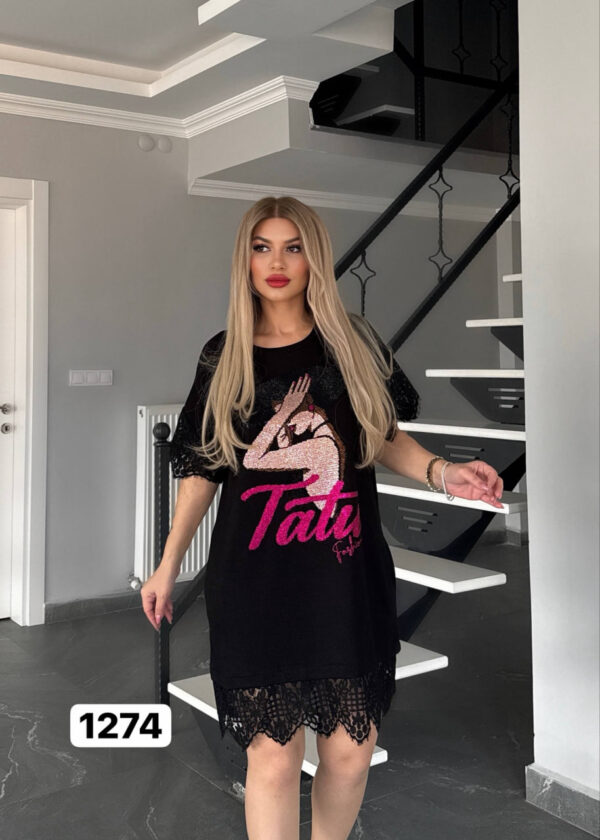 Women's Lace Trim Graphic T-Shirt Dress Women's Lace Trim Graphic T-Shirt Dress