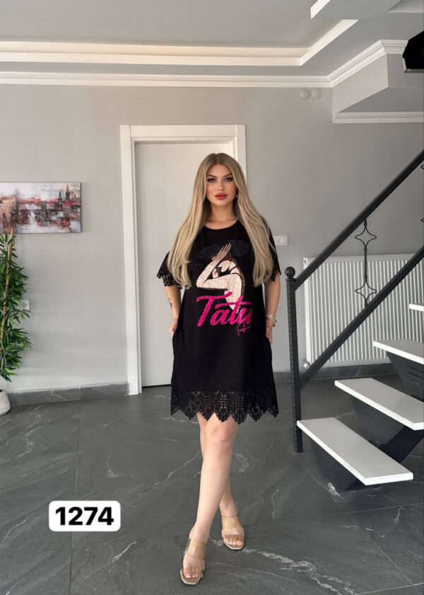 Women's Lace Trim Graphic T-Shirt Dress Women's Lace Trim Graphic T-Shirt Dress