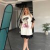 Women's Lace Trim Graphic T-Shirt Dress Women's Lace Trim Graphic T-Shirt Dress