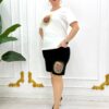 Premium Rhinestone Apple Graphic T-Shirt & Shorts Set