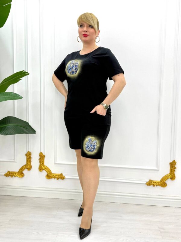 Premium Rhinestone Apple Graphic T-Shirt & Shorts Set