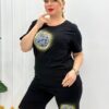 Premium Rhinestone Apple Graphic T-Shirt & Shorts Set