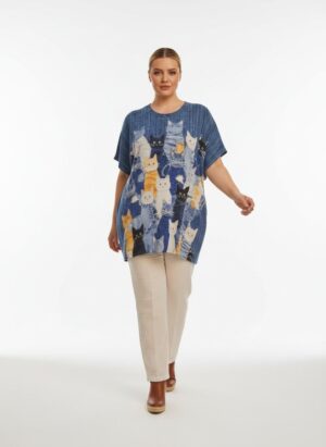 Premium Cat Print Blouse - Casual Oversized Fit
