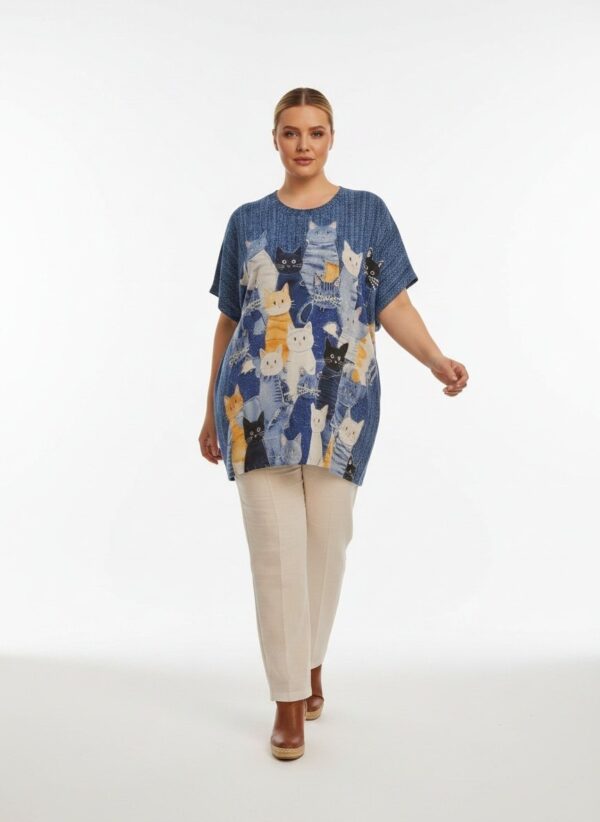 Premium Cat Print Blouse - Casual Oversized Fit
