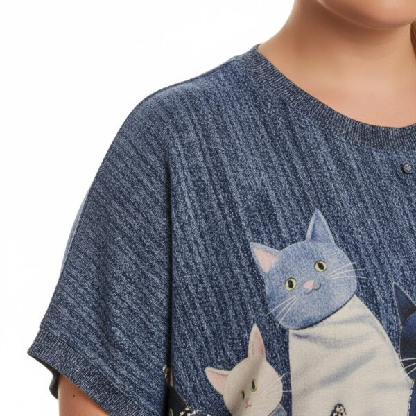 Premium Cat Print Blouse - Casual Oversized Fit