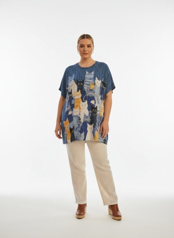 Premium Cat Print Blouse - Casual Oversized Fit