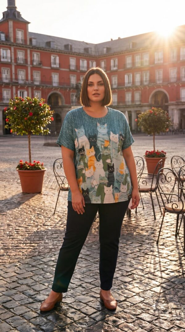 Premium Cat Print Blouse - Casual Oversized Fit