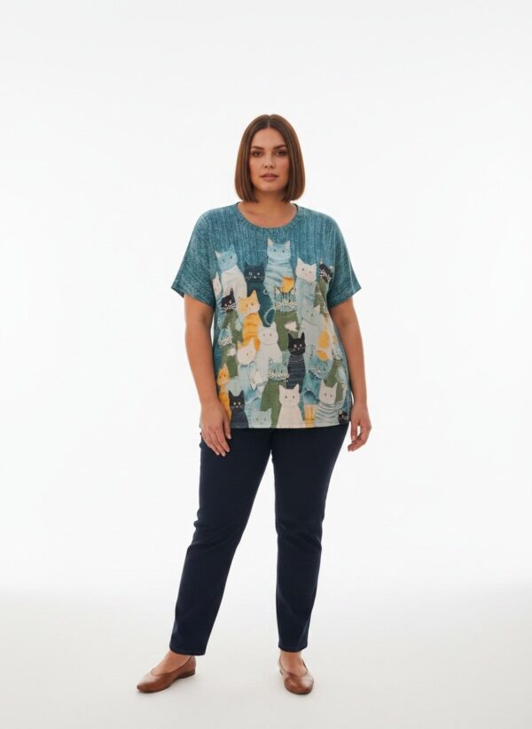 Premium Cat Print Blouse - Casual Oversized Fit