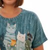 Premium Cat Print Blouse - Casual Oversized Fit