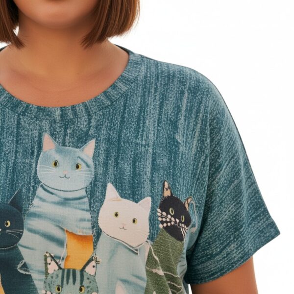 Premium Cat Print Blouse - Casual Oversized Fit