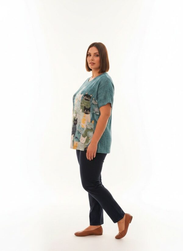 Premium Cat Print Blouse - Casual Oversized Fit
