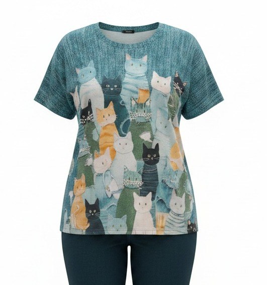 Premium Cat Print Blouse - Casual Oversized Fit
