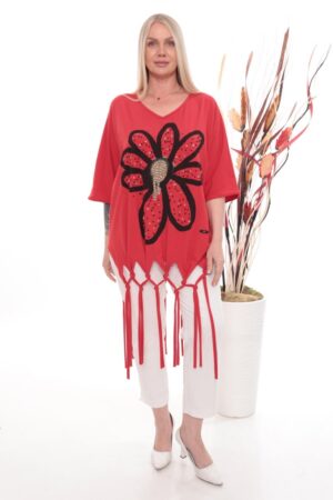 Premium Floral Sequin Blouse with Fringe Hem