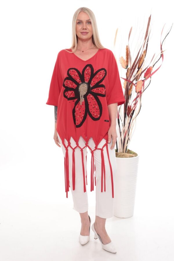 Premium Floral Sequin Blouse with Fringe Hem Premium Floral Sequin Blouse with Fringe Hem