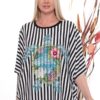Premium Striped Floral Blouse with Asymmetric Cut Premium Striped Floral Blouse with Asymmetric Cut