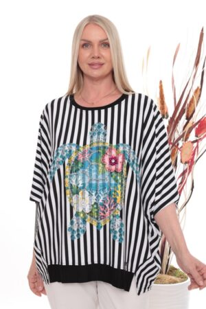 Premium Striped Floral Blouse with Asymmetric Cut