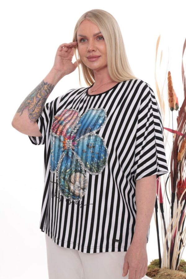 Premium Striped Graphic Blouse - Wholesale Fashion Top Premium Striped Graphic Blouse - Wholesale Fashion Top