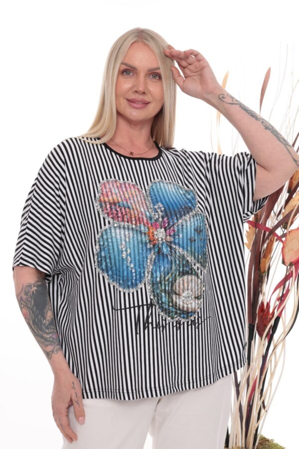 Premium Striped Graphic Blouse - Wholesale Fashion Top Premium Striped Graphic Blouse - Wholesale Fashion Top