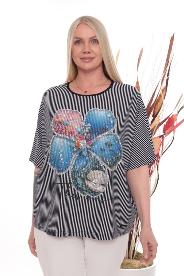Premium Striped Graphic Blouse - Wholesale Fashion Top Premium Striped Graphic Blouse - Wholesale Fashion Top