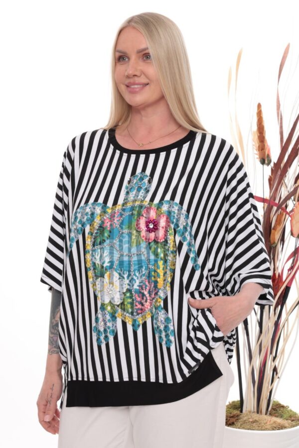 Premium Striped Floral Blouse with Asymmetric Cut Premium Striped Floral Blouse with Asymmetric Cut
