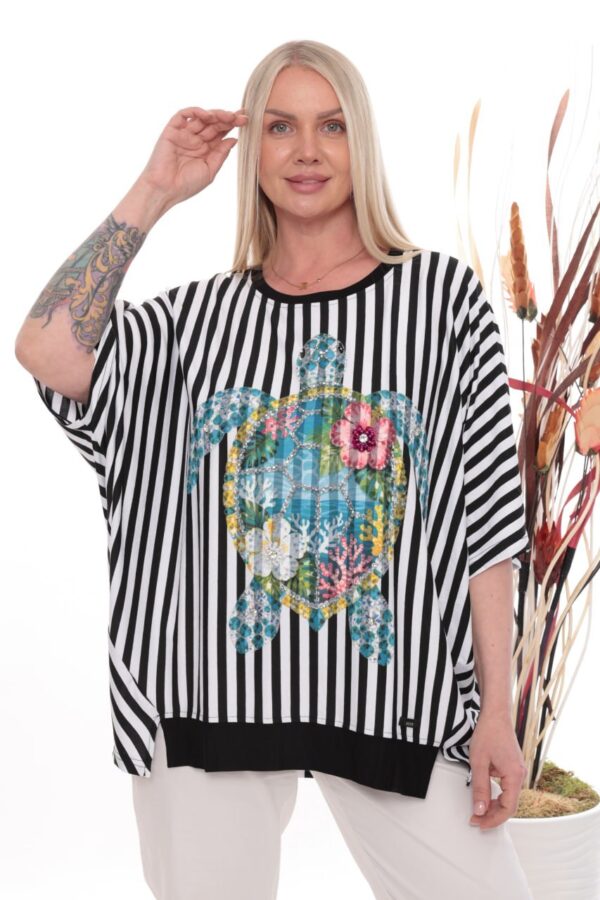 Premium Striped Floral Blouse with Asymmetric Cut Premium Striped Floral Blouse with Asymmetric Cut