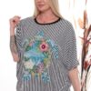 Premium Striped Floral Blouse with Asymmetric Cut Premium Striped Floral Blouse with Asymmetric Cut