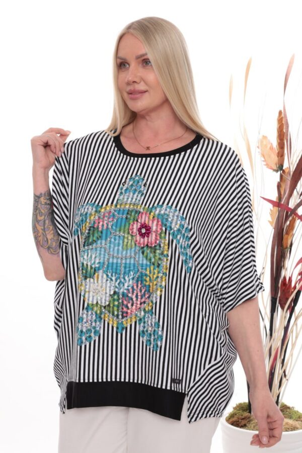 Premium Striped Floral Blouse with Asymmetric Cut Premium Striped Floral Blouse with Asymmetric Cut
