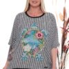 Premium Striped Floral Blouse with Asymmetric Cut Premium Striped Floral Blouse with Asymmetric Cut