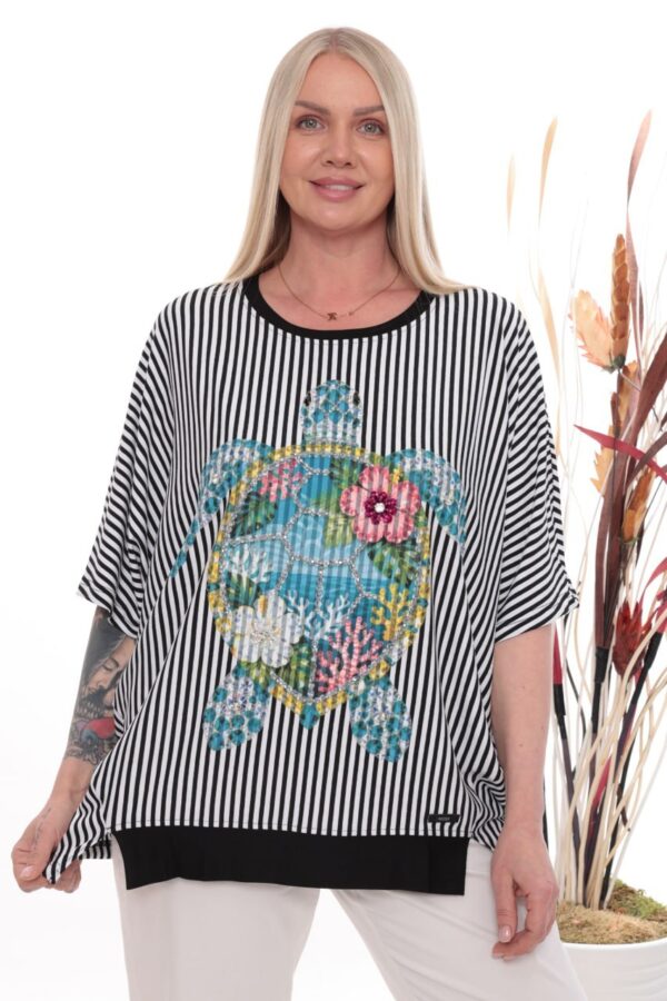 Premium Striped Floral Blouse with Asymmetric Cut Premium Striped Floral Blouse with Asymmetric Cut