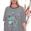Premium Striped Floral Blouse with Asymmetric Cut Premium Striped Floral Blouse with Asymmetric Cut