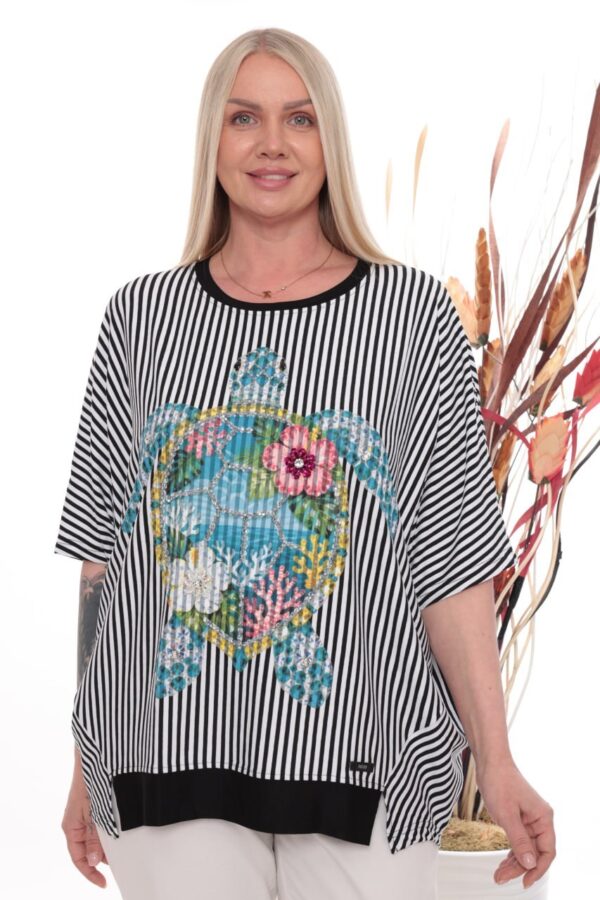 Premium Striped Floral Blouse with Asymmetric Cut Premium Striped Floral Blouse with Asymmetric Cut