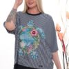 Premium Striped Floral Blouse with Asymmetric Cut Premium Striped Floral Blouse with Asymmetric Cut
