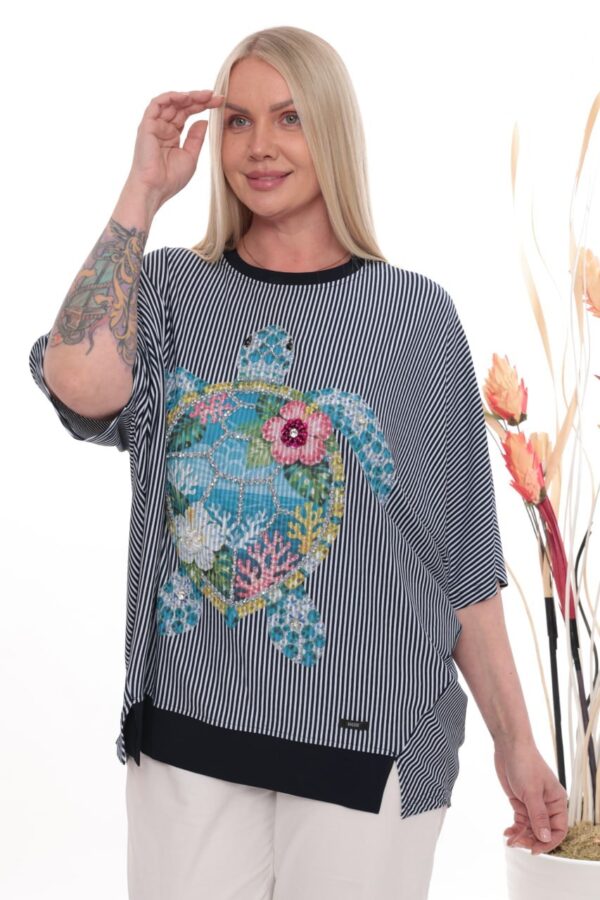 Premium Striped Floral Blouse with Asymmetric Cut Premium Striped Floral Blouse with Asymmetric Cut
