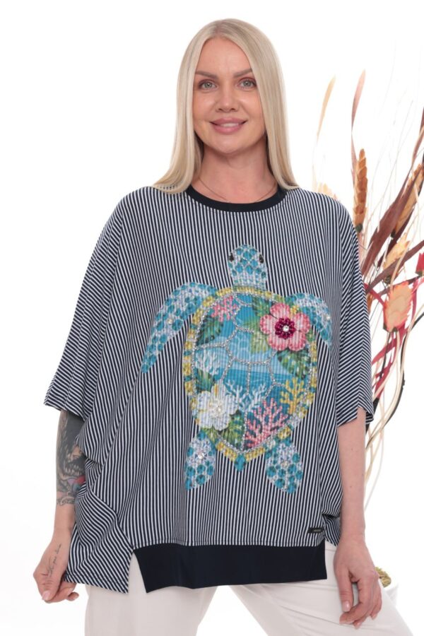 Premium Striped Floral Blouse with Asymmetric Cut Premium Striped Floral Blouse with Asymmetric Cut