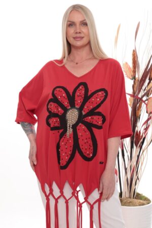 Premium Floral Sequin Blouse with Fringe Hem