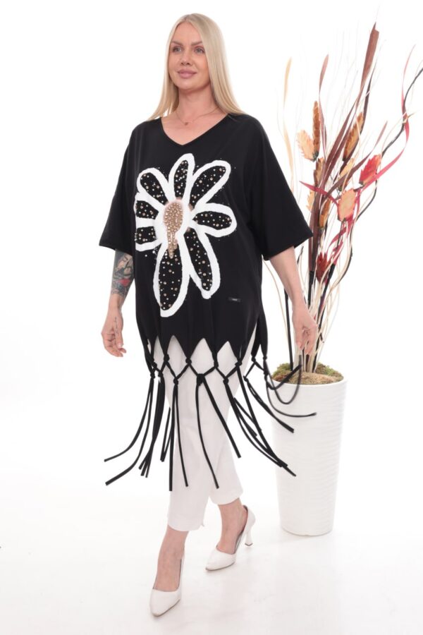Premium Floral Sequin Blouse with Fringe Hem Premium Floral Sequin Blouse with Fringe Hem