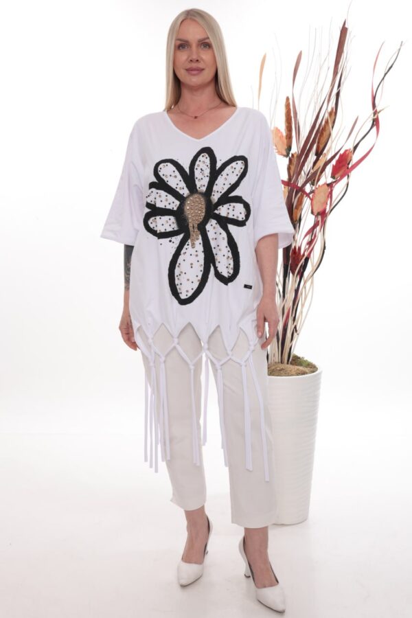 Premium Floral Sequin Blouse with Fringe Hem Premium Floral Sequin Blouse with Fringe Hem