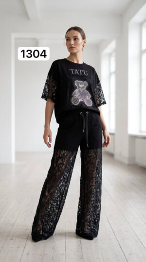 TATU Black Lace T-Shirt & Pants Set TATU Black Lace T-Shirt & Pants Set