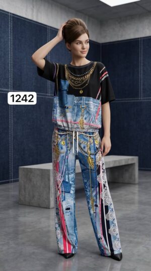 Premium Denim Two-Piece Set with Chain Detail Premium Denim Two-Piece Set with Chain Detail