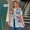 TATU1224 Distressed Denim Vest with Graphic Prints TATU1224 Distressed Denim Vest with Graphic Prints