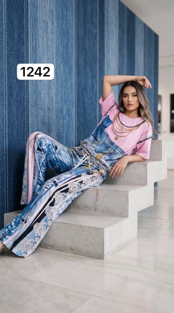 Premium Denim Two-Piece Set with Chain Detail Premium Denim Two-Piece Set with Chain Detail