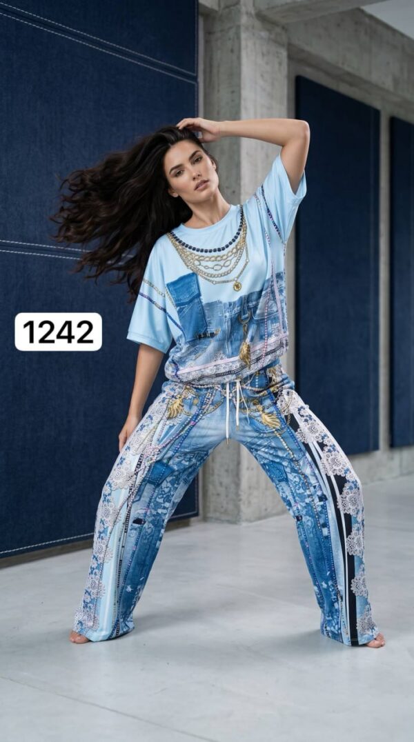 Premium Denim Two-Piece Set with Chain Detail Premium Denim Two-Piece Set with Chain Detail