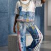 Premium Denim Two-Piece Set with Chain Detail Premium Denim Two-Piece Set with Chain Detail