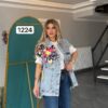 TATU1224 Distressed Denim Vest with Graphic Prints TATU1224 Distressed Denim Vest with Graphic Prints