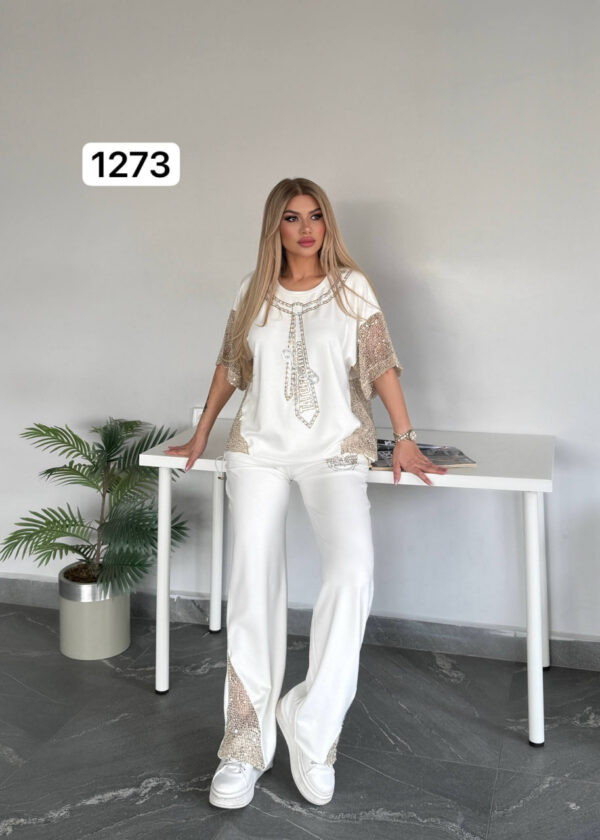Premium White Beaded Top & Bottom Set - Wholesale Fashion Premium White Beaded Top & Bottom Set - Wholesale Fashion