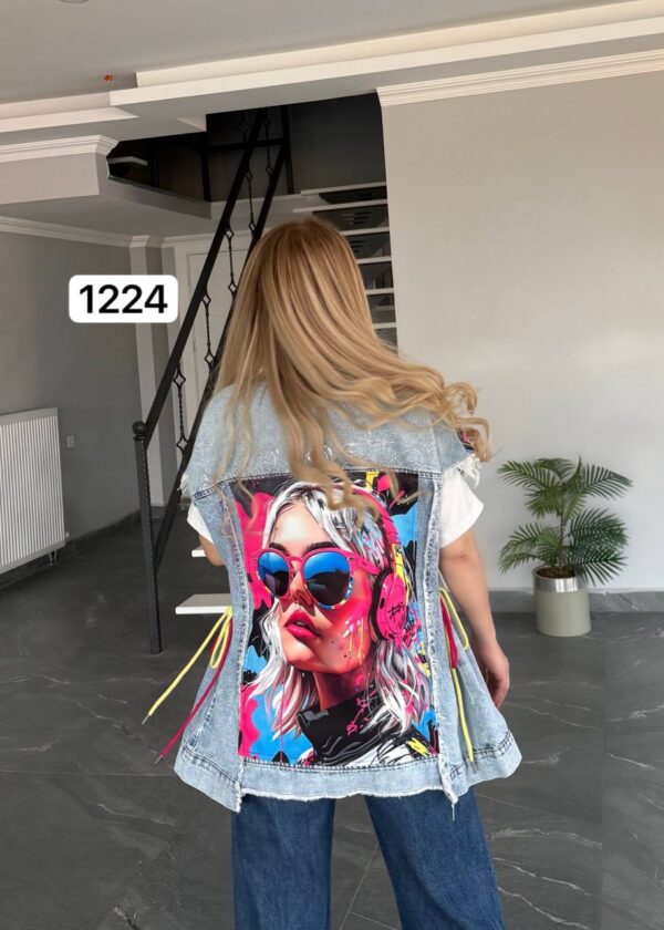 TATU1224 Distressed Denim Vest with Graphic Prints TATU1224 Distressed Denim Vest with Graphic Prints