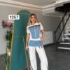 Premium Denim Color-Block Top & Bottom Set Premium Denim Color-Block Top & Bottom Set