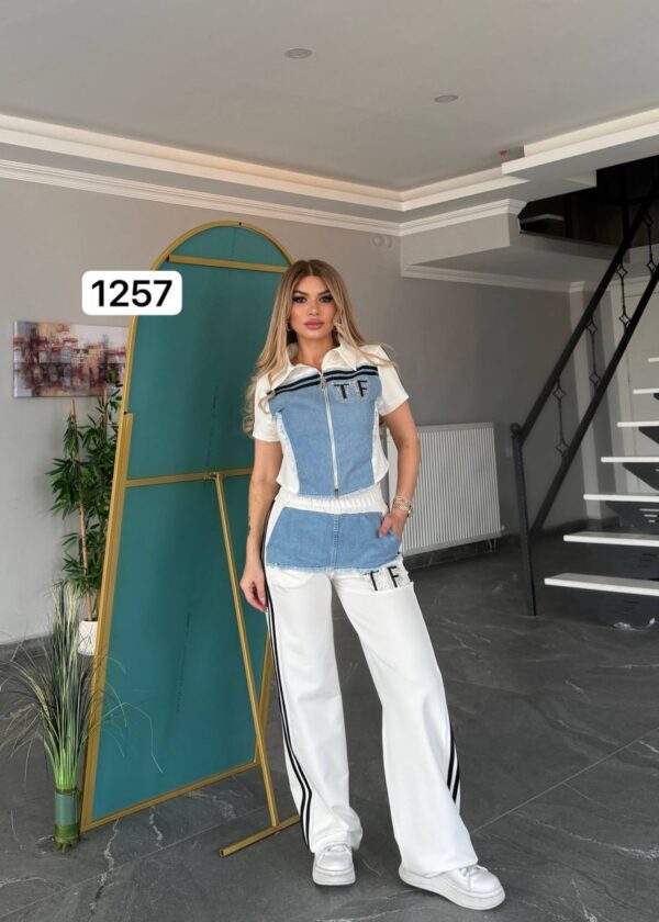 Premium Denim Color-Block Top & Bottom Set Premium Denim Color-Block Top & Bottom Set