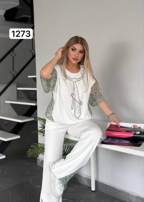 Premium White Beaded Top & Bottom Set - Wholesale Fashion Premium White Beaded Top & Bottom Set - Wholesale Fashion